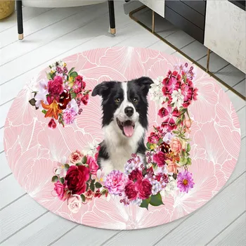 

Cartoon Animals Dog Round Carpet Polyester Fabric Area Rugs Flower Print Luxury Floor Mats Baby Play Mat Anti Slip Bathroom Rugs
