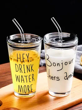 

2020 New Arrival Glass Straw Water Bottle Cup large Capacity Portable Drinkware Bottle Glass Cup With Straw Wholesale