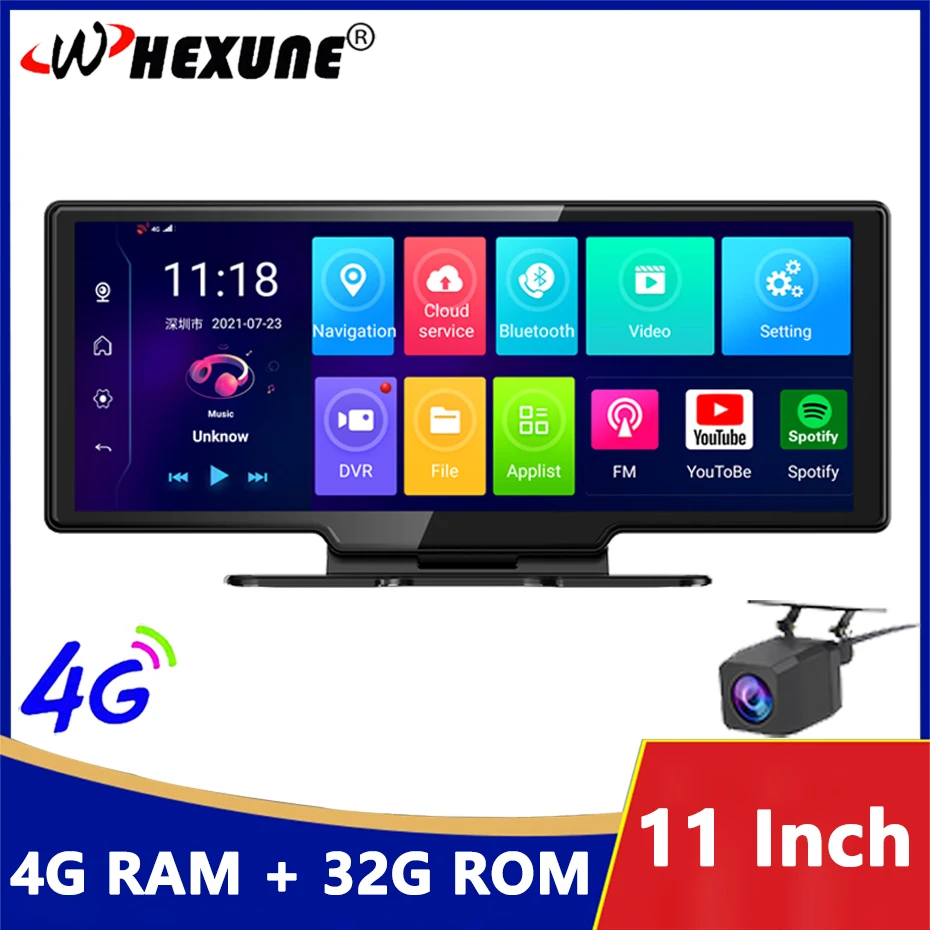 4GB+32G Car DVR Surveillance Camera Android 8.1 Stream RearView Mirror 11'' 1080P Drive Video Auto Recorder Registrator Dash Cam |