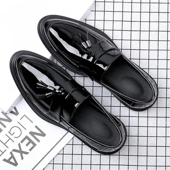 

Men's leather shoes dress casual shoes British breathable trend shoes patent leather inner increase leather shoes men's summer