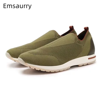 

Luxury Wool Knitted Sock Shoes Woman Round Toe Slip-on Casual Shoes Breathable Light Spring Autumn Flat Shoes Women
