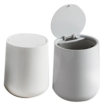 

Round Plastic Pressing Type Trash Can Flip Cover Double-Layer Waste Bins Desktops Dustbin Household Cleaning Tool