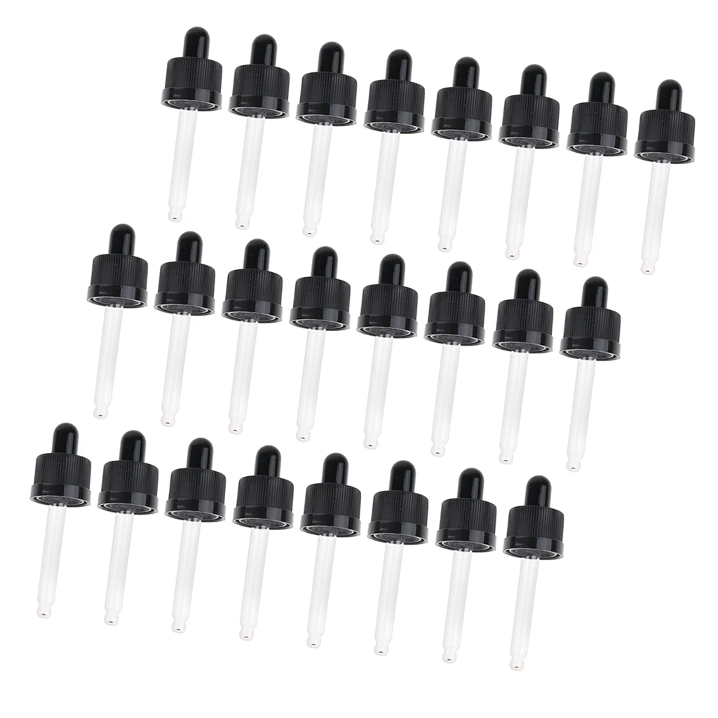 24 pcs Refillable Tamper Seal Glass Eye Dropper Pipette Top for Essential Oil Bottles Make Up Sample