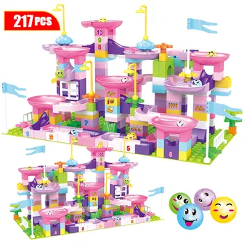 

Creative Marble Race Run Maze Balls Track Building Blocks Compatible Duploed Big Size Funnel Slide Bricks Toys For Girls Kids