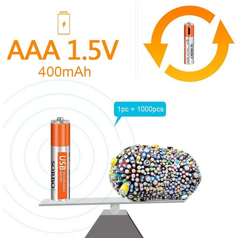 8x USB перезаряжаемые AAA/AA литиевые батареи-Micro-usb зарядный порт, 1,5 В/400 мАч/1,5 В/1200 мАч, Предварительно заряженный, 1000 цикл