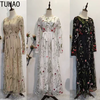 

TUHAO Autumn Winter Elegant Muslim Abaya Dress Long Robes Ramadan Arabic Dubai Turkish Thobe Islamic Embroidery Party Dress WM17