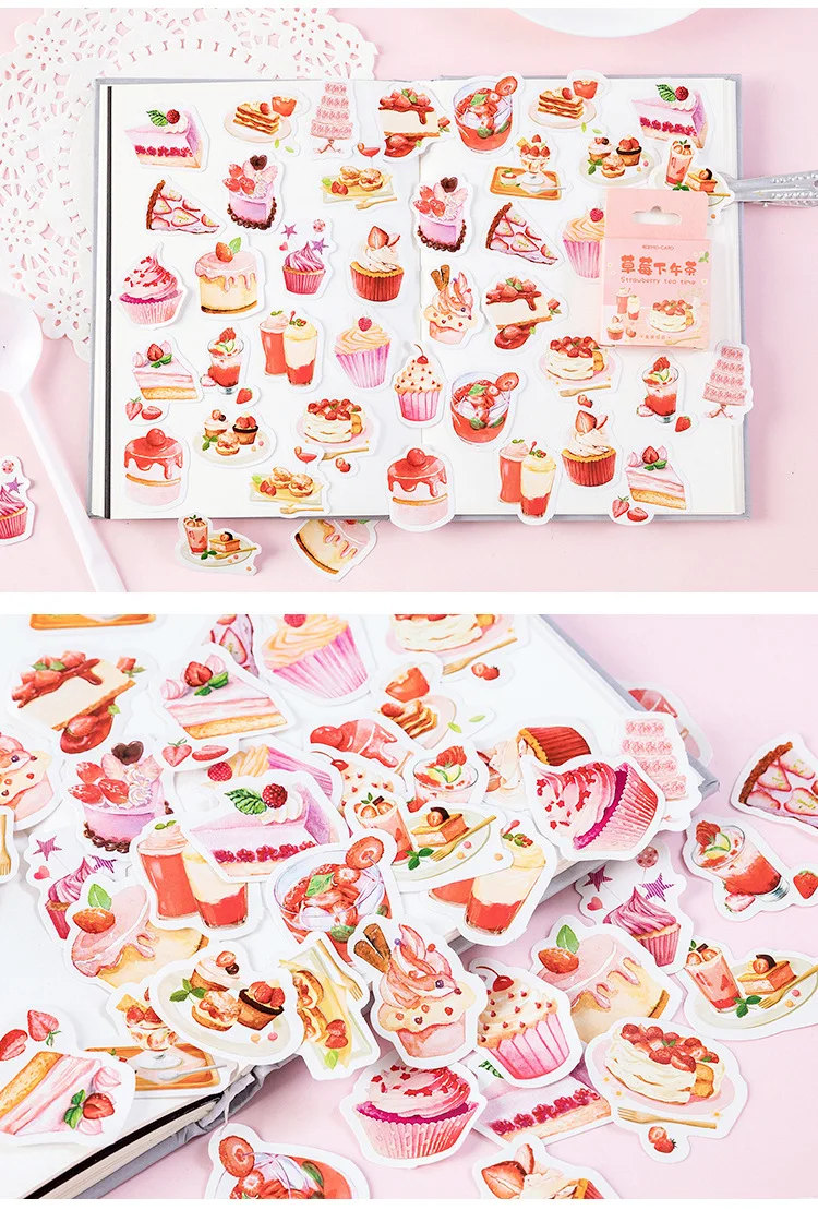 45PCS Cartoon Cafe Stationery Stickers Kawaii Planner Decal Scrapbooking Stickers Stationery School Supplies Escolar