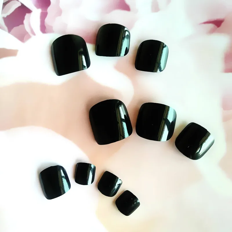Nusx Dark Black Fake Toes Nails For Toes Shiny 24pcs Ladies Toenails Manicure Full Cover Toe 3