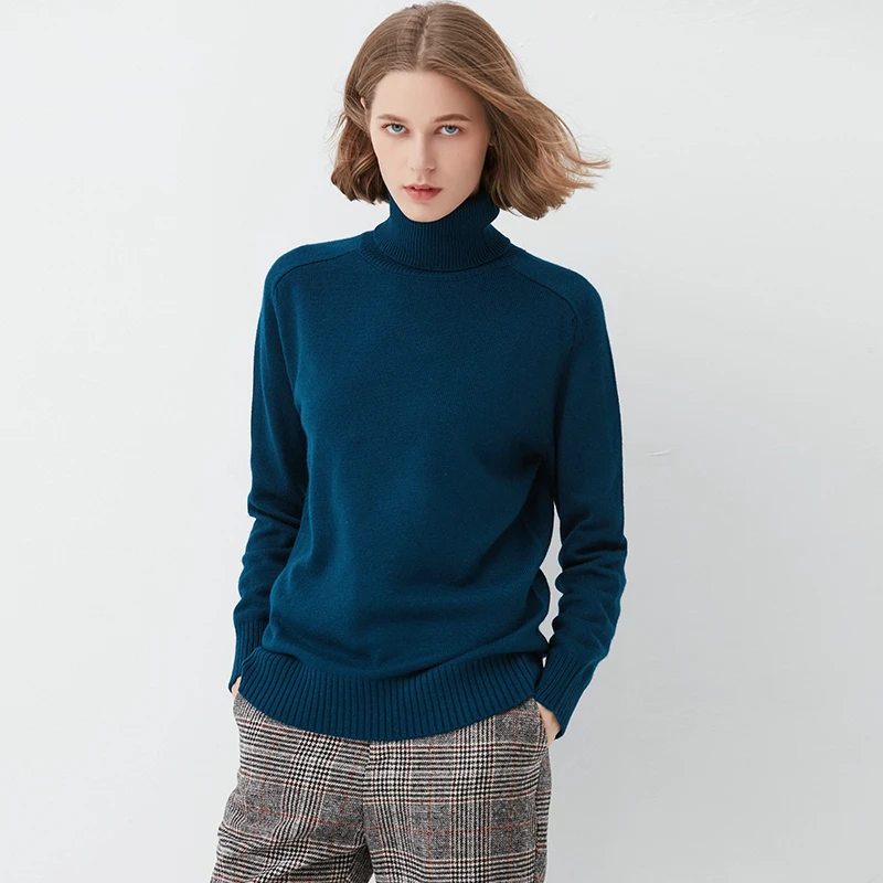 

Woman winter wool sweater, high collar Kashmir sweater, spacious and loose short sweater, thick wool shirt