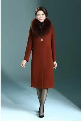 Новое длинное шерстяное пальто для женщин среднего возраста зимние теплые меховые куртки и пальто с меховым воротником элегантное теплое шерстяное пальто плюс размер 5XL - Цвет: caramel colour