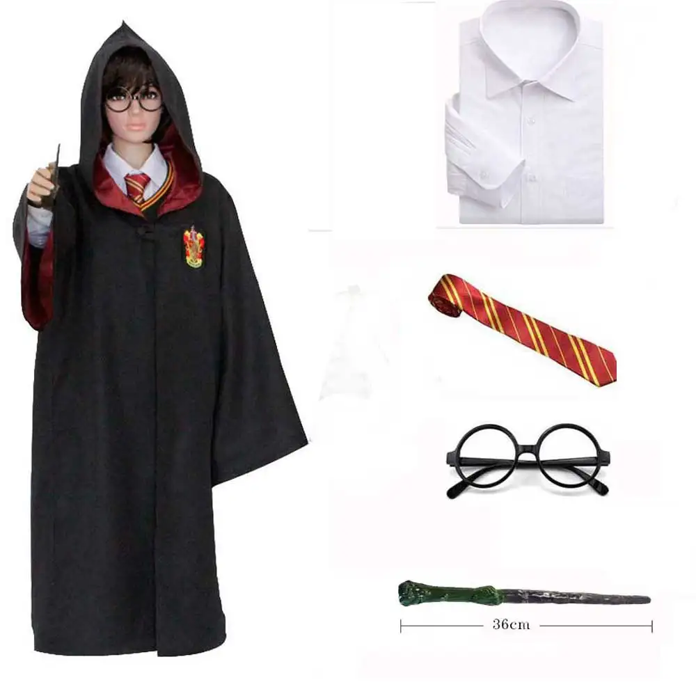 Girls Boys Hermione Granger Cosplay Robe Sweater Skirt Tie Shirt Wand Set Kids School Uniform Halloween