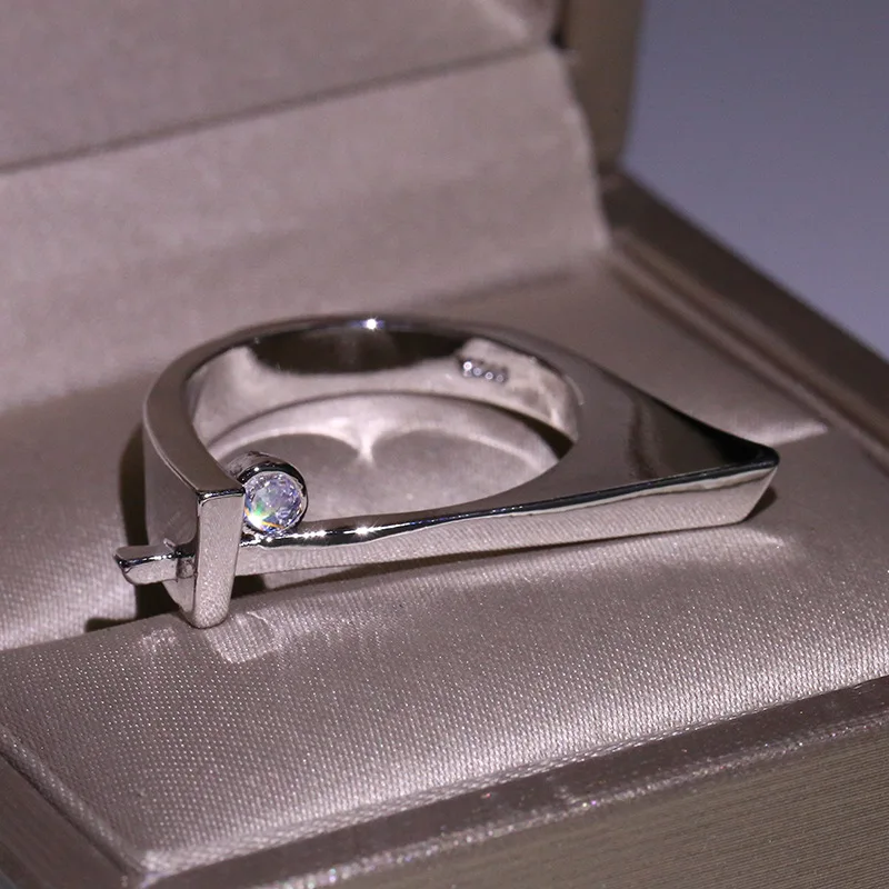 Rongxing уникальный необычный дизайн маленький круглый белый циркон обручальные кольца для женщин 925 серебро кольцо геометрические ювелирные изделия