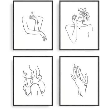 

Minimalist Line Art Decorative Prints Set of 4 Aesthetic Drawing Poster Black/White Prints 8inch x 10inch Unframed