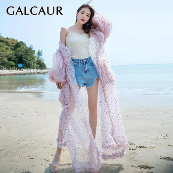 

GALCAUR Oversized Shirt For Women V Neck Lantern Long Sleeve Patchwork Ruffles Polka Dot Hit Color Shirts Female 2020 New Style