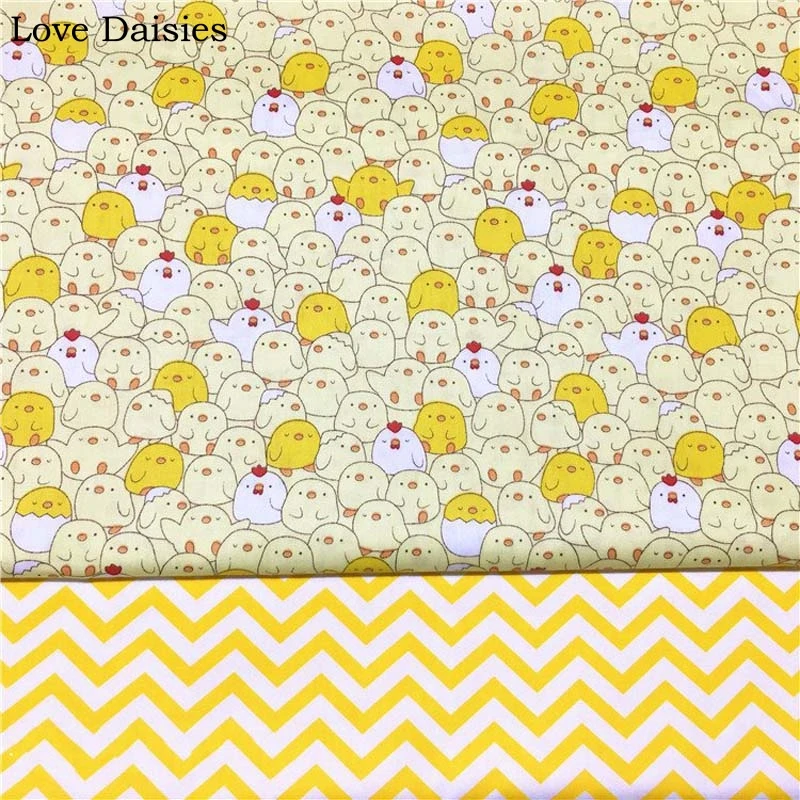 Cotton Twill Cloth Cartoon Yellow Chicken Panda Rabbit Chevron fabric for DIY Crib bedding Cushion Dess Handwork Home Decor