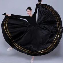 Черная традиционная испанская Фламенко юбка Цыганский женский танцевальный костюм полосатый атласный Гладкий большой качели юбки живота одежда DL5155