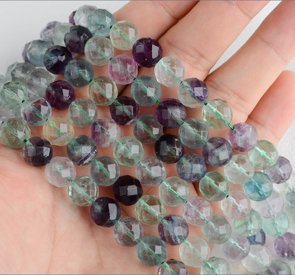 2PCS 8-12mm High Quality Natural Faceted Colorful Fluorite Beads