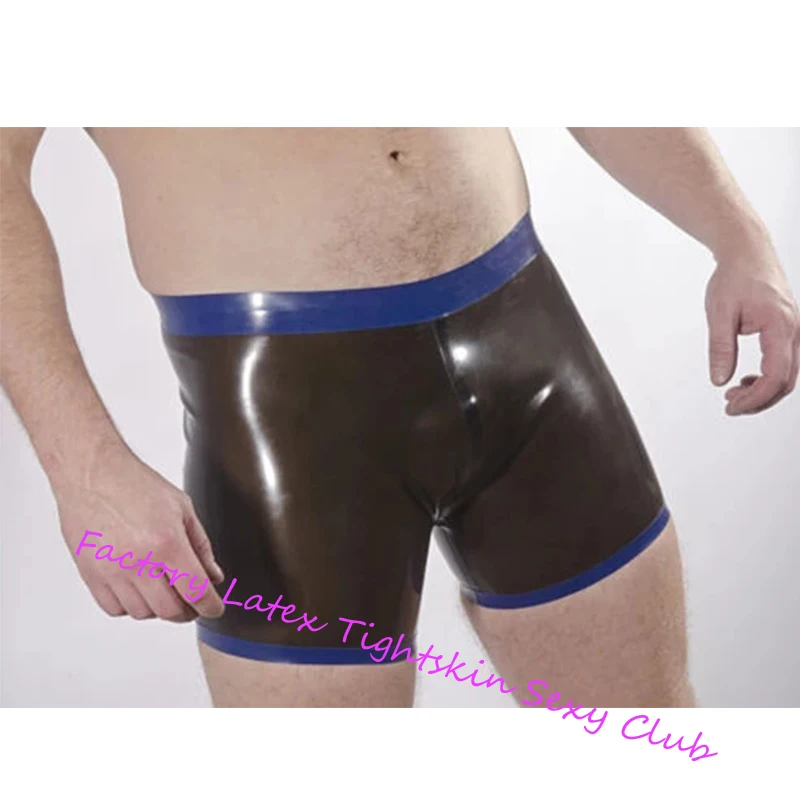 

Latex Rubber Fetish Men Shorts Transparent Balck with Blue Trim Underpants Handmade Rubber Sexy Boys Underwear Hot Sell XS-XXXL