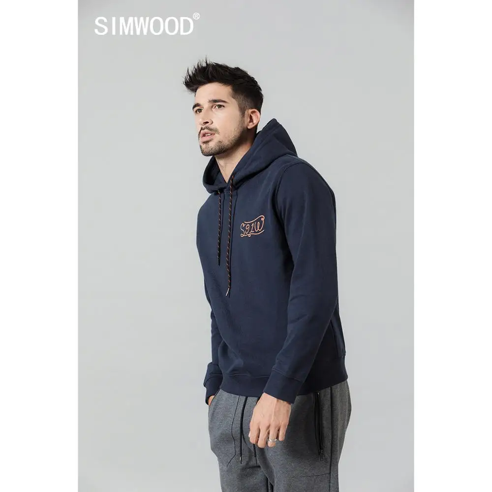 SIMWOOD spring new hoodies men fashion hooded logo print sweatshirts jogger tracksuits brand clothing SI980685