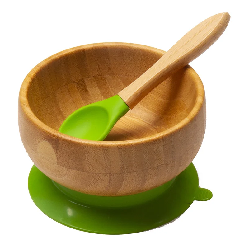 

Qshare Bamboo Silicone Suction Cup Baby Plate Feeding Bamboo Children Tableware Dishes Baby Bowl for Kid Plate Infants Feedkid