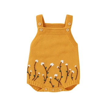 

2020 Newborn Baby Knitted Romper Sleeveless Floral Embroidered Cotton Comfortable Jumpsuit Infant Boys Girls Clothes