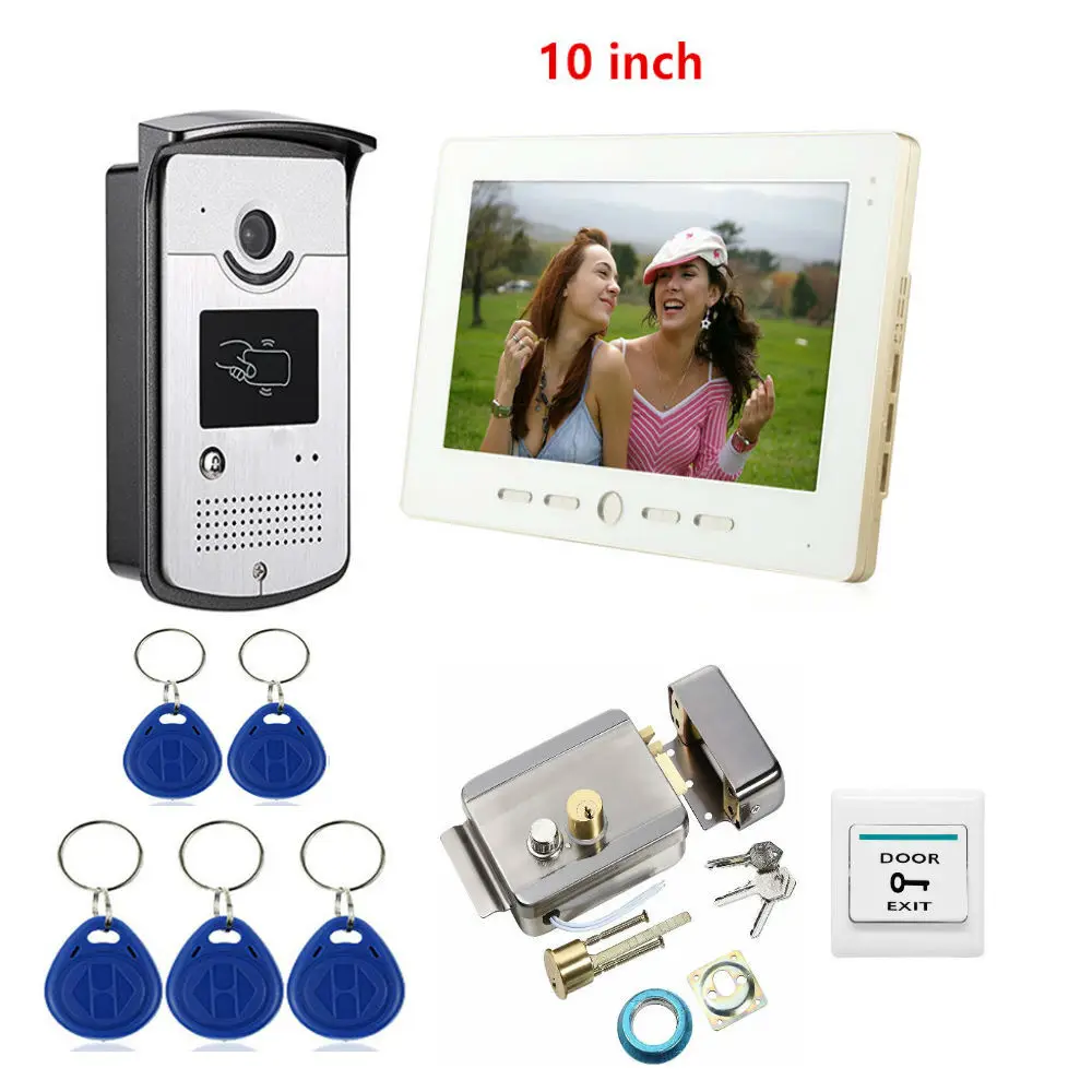 

Wired 10 / 7 inch Video Door Phone Intercom Entry System 1 Monitor + 1 RFID Access HD Camera + Metal Electric Lock