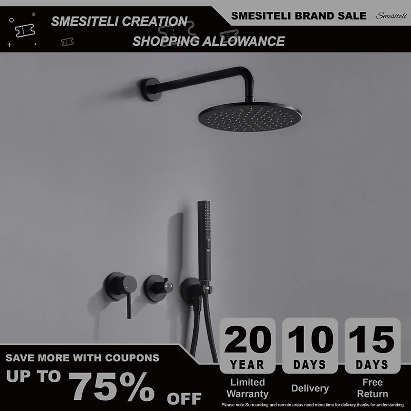 Matt Black Hot And Cold Shower System Sets With Brass Arm Diverter