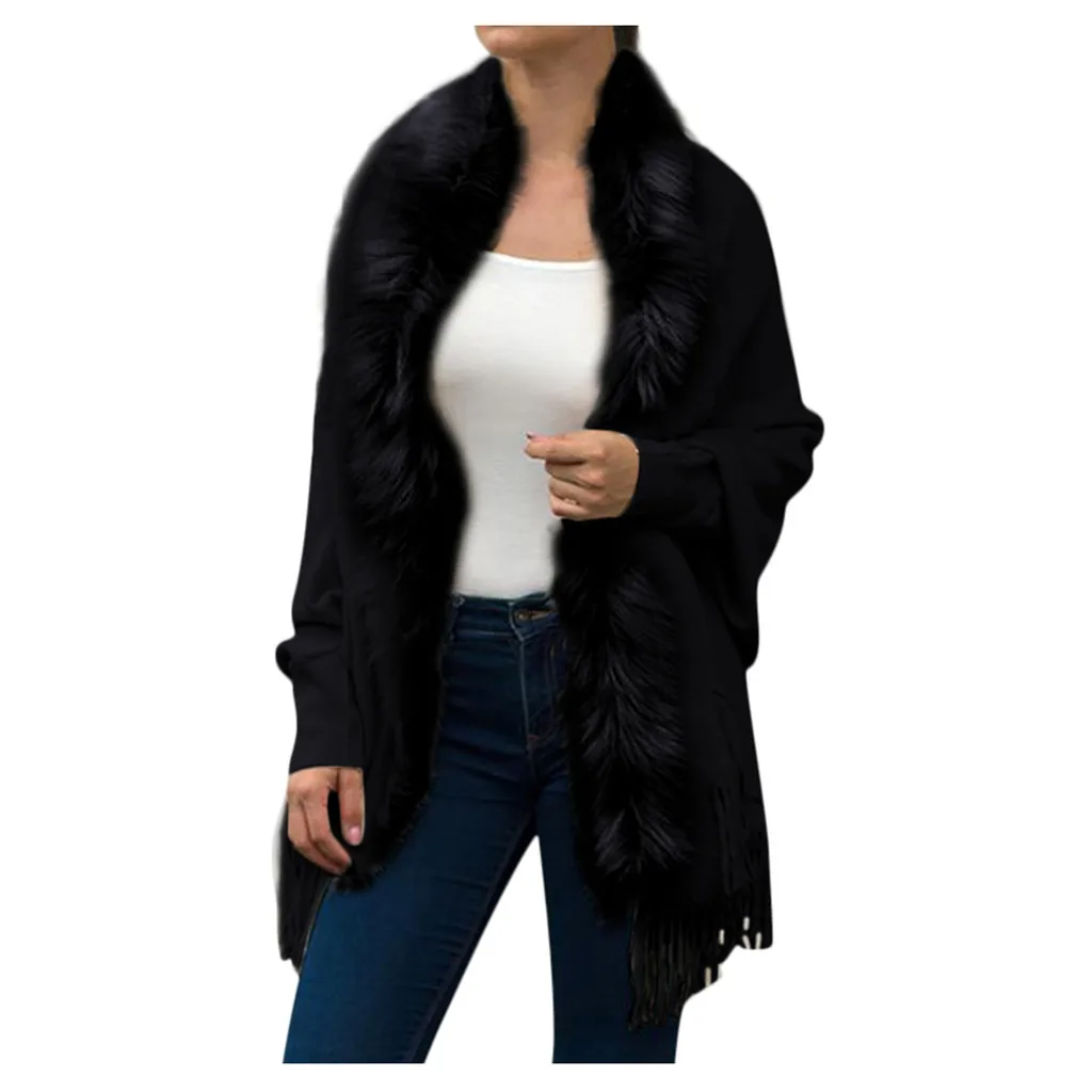 HSU Женское зимнее вязаное кашемировое Пончо Накидки шаль кардиганы свитер пальто