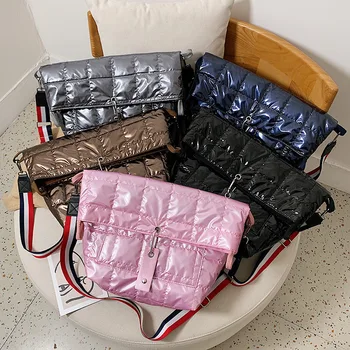 

2020 New Winter Ladies One Shoulder Bag Fashion Space Cotton Bag Women's Grid Slanted Bag