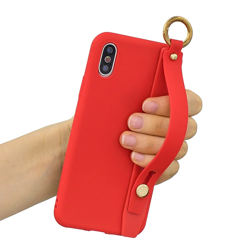 

Wrist Band Case For Iphone X XR XS Max Solid Color Soft TPU Back Cover For Iphone 8 7 6 6S Plus Finger Ring Bracket Coque Capa