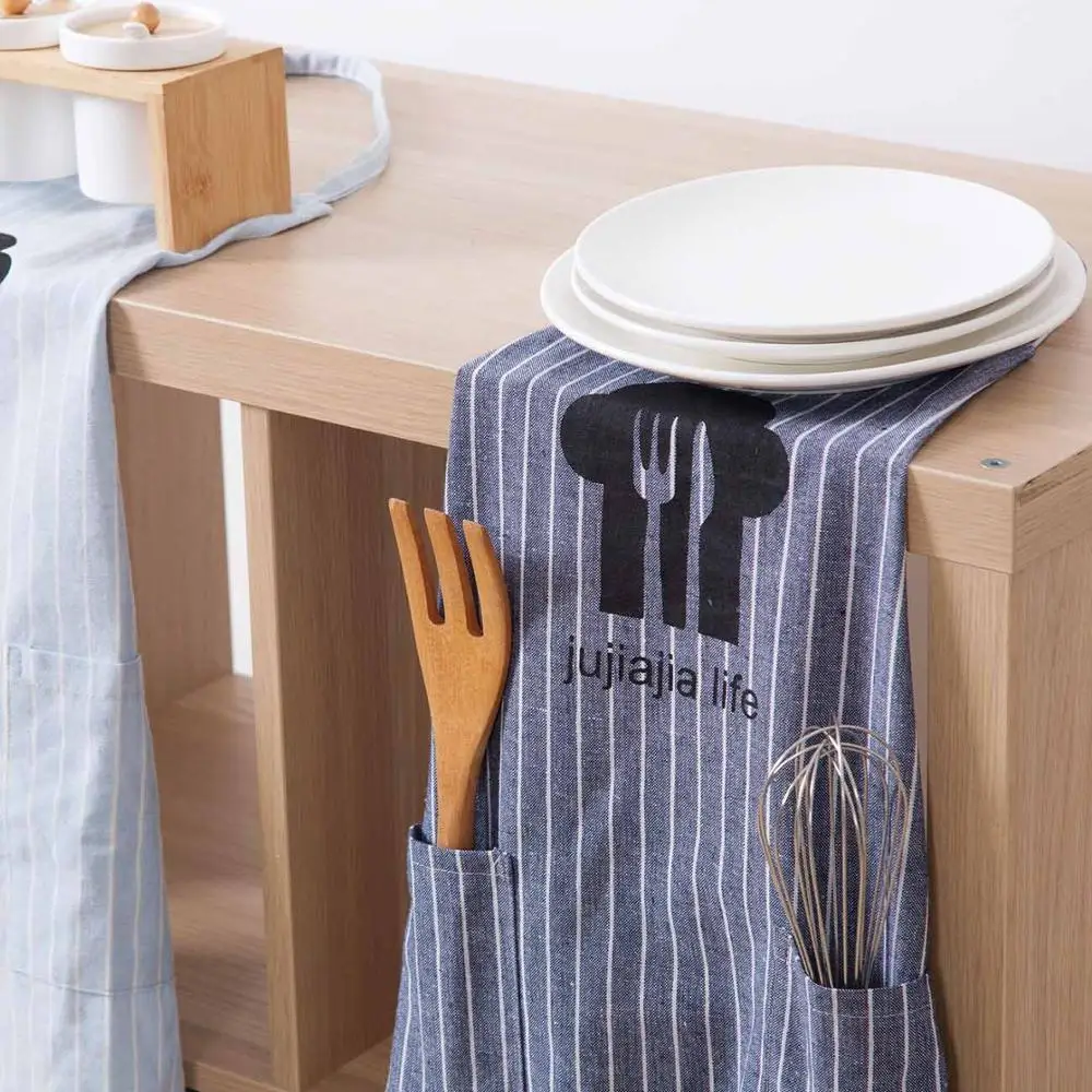 Strip Hanging Neck Aprons With 2 Pockets Woman Adult Bibs Home Cooking Baking Coffee Shop Cleaning Aprons Kitchen Accessory