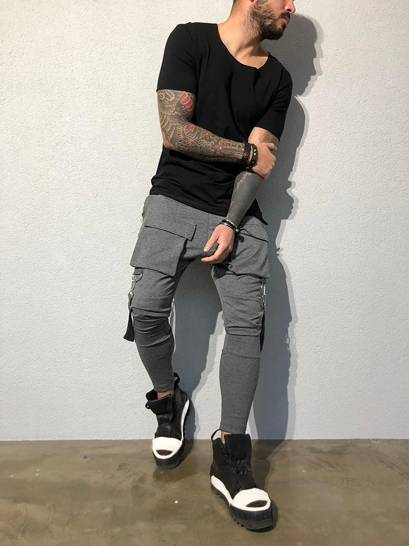 

2019 Muscle Dr. Sports xi ha ku Front And Back Stereo Multi-pockets Skinny Elasticity Casual MEN'S Trousers