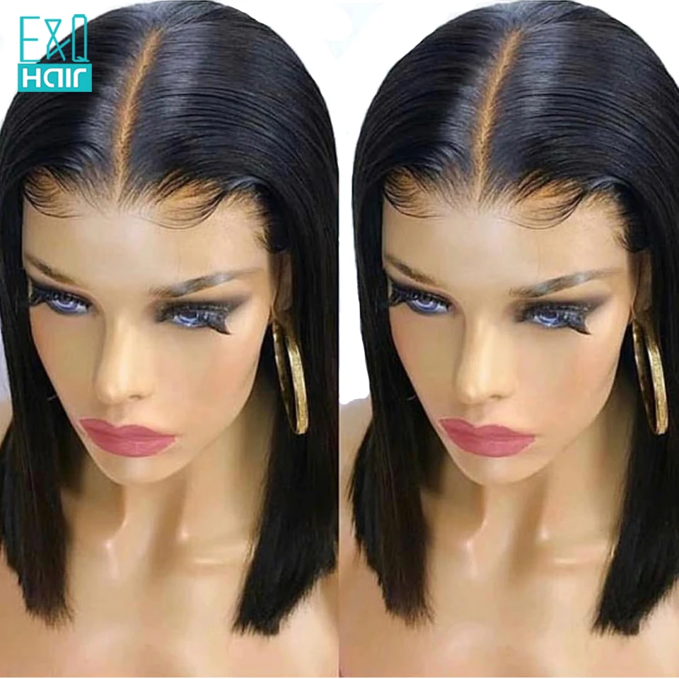 

150% Transparent Lace 13X6 Lace Front Wig With Baby Hair Brazilian Remy Short BOB Human Hair Wig With Large Lace Bleached Knots