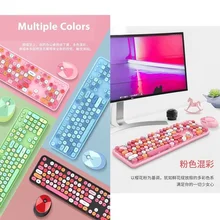 

For New sweet Wireless Mechanical Keyboard and Mouse Mixed Colour Lipstick Color USB Laptop or Computer PC Gaming and Office