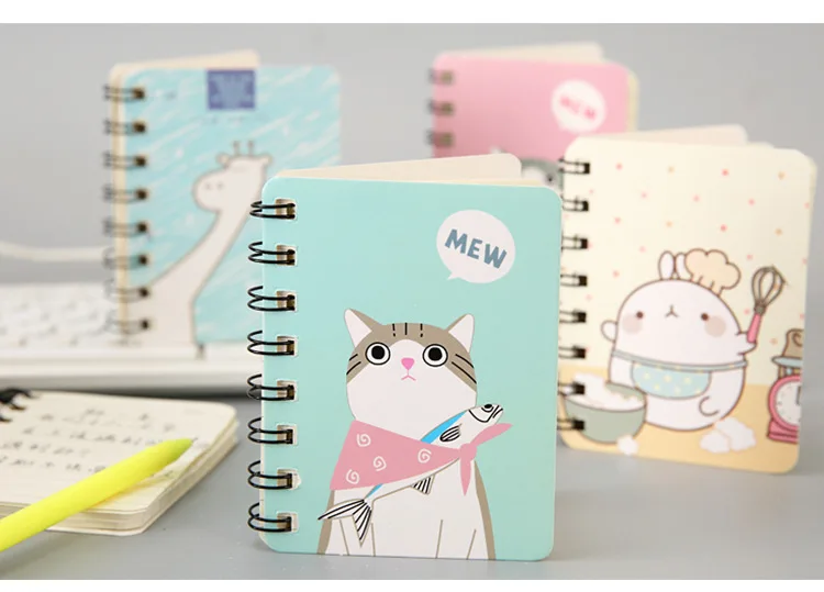 80Page A7 Korea Cartoon Anime Coil Notebook Small Notepad Animal Rollover Office School Learn Supplies Mini Kawaii Diary Journal