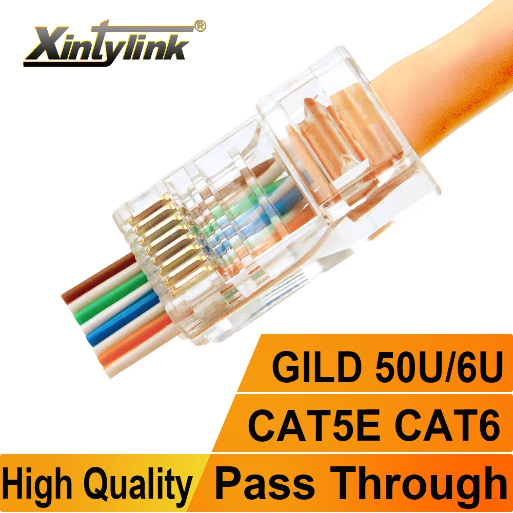 Коннектор xintylink rj45 cat6 cat5e 50U/6U соединитель ethernet-кабель вилка utp 8P8C концы cat 6 сетевой
