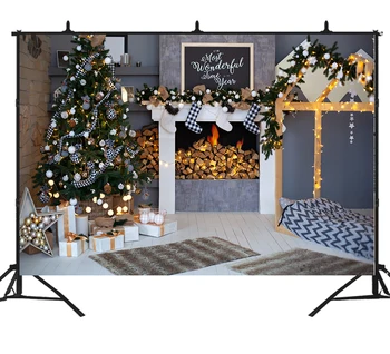 

Christmas tree Fireplace background Xmas photography backdrop photo prop for photoshop Santa New year family holiday home decor