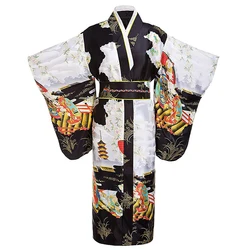 Japanese Traditional Young Lady Yukata With Obitage Satin Kimono Bathrobe Gown Vintage Performace Clothing Print Dress Onesize
