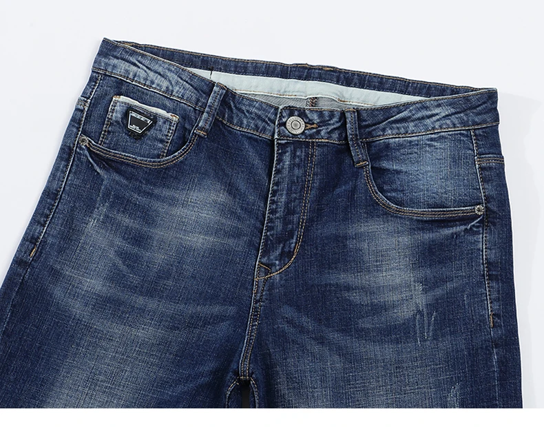 KSTUN Men Jeans Famous Brand 2020 Slim Straight Business Casual Dark Blue Thin Elasticity Cotton