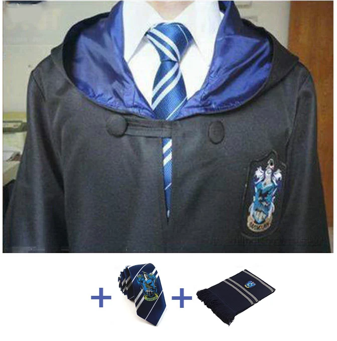 Халат накидка плащ с галстуком шарф палочка очки Ravenclaw Гриффиндор Hufflepuff костюм Слизерин взрослый для Поттера Косплей - Цвет: Ravenclaw tie scarf
