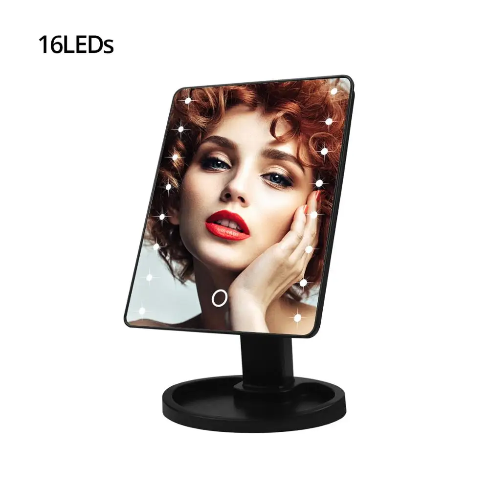 16 LEDs Black Зеркало для профессионального макияжа светильник USB сенсорный экран 10X затемняемый косметический шкаф светильник туалетный столик декоративное настенное зеркало - Цвет: 16 LEDs Black