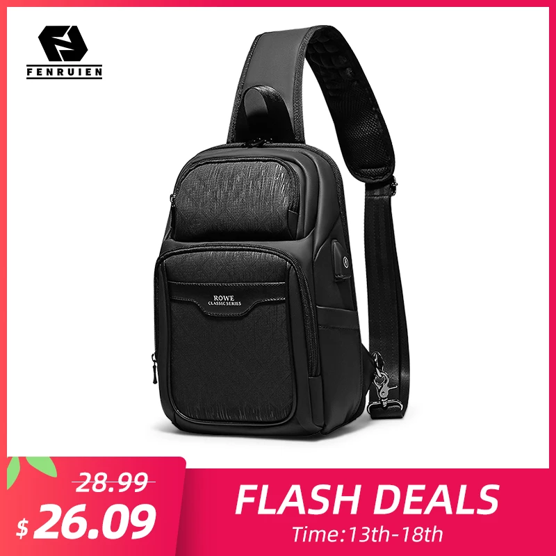 Fenruien 2020 New Shoulder Messenger Bags Multifunction USB Charging Waterproof Crossbody Bags For Men Short Trip Chest Bag Pack