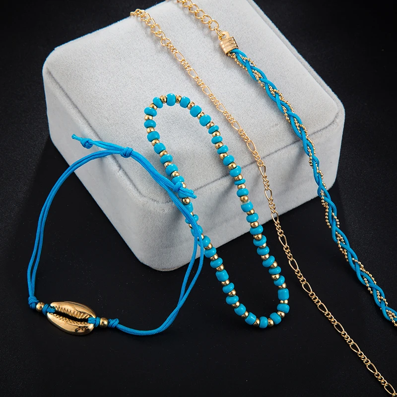 Tocona Boho Shell Layered Gold Color Foot Chain Barefoot Sandals Heart Fish Alloy Colorful Rope Anklets for Women Summer Jewelry - Image 5