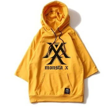 

Kpop MONSTA X T-Shirt Cotton Loose Short Sleeve Hoodie Lovers Hooded Tops