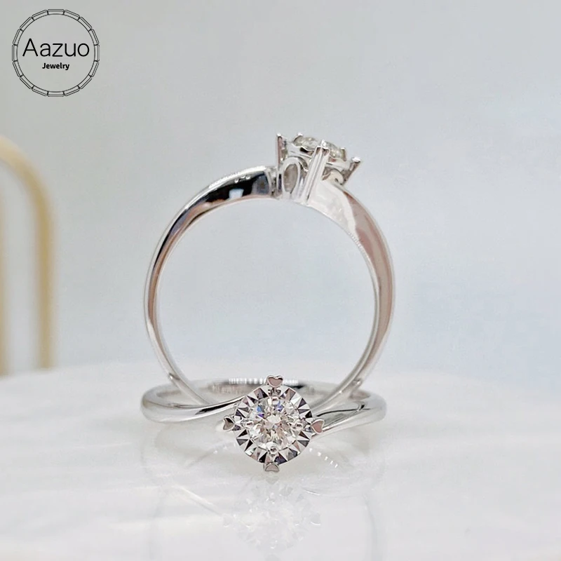 

Azuo Orignal 18K White Gold Pure Diamonds 0.20CT H SI Heart 4 Claws Wedding Rings for Woman Engagement Party Au750