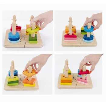 

Baby Wooden Toys Geometric Shape Four Sets Of large blocks Toys Learning Education Block Toys For Children Early Kids Gifts