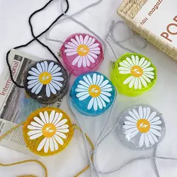 Summer Transparent PVC Kids Crossbody Bags Cute Daisy Flora Children's Mini Coin Purse Fashion Girls Small Round Shoulder Bag