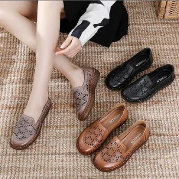 

Spring Women Flats Shoes Woman Loafers Ladies Slip on Flats Summer Breathable Women Shoes Genuine Leather Driving Shoes