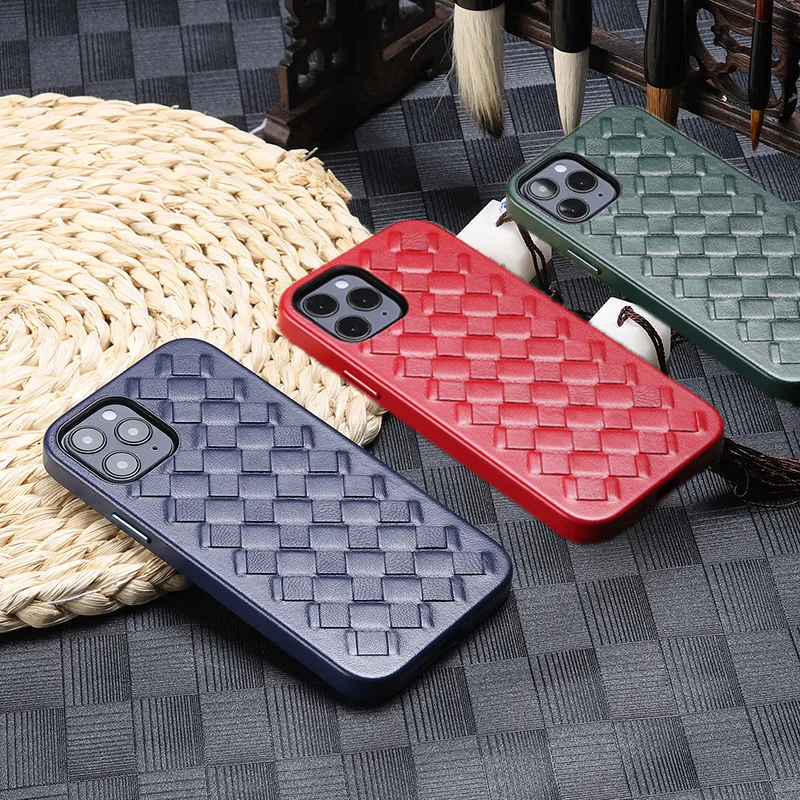 Плетеный чехол из натуральной кожи для iPhone 12 Pro Max mini модные роскошные фирменные
