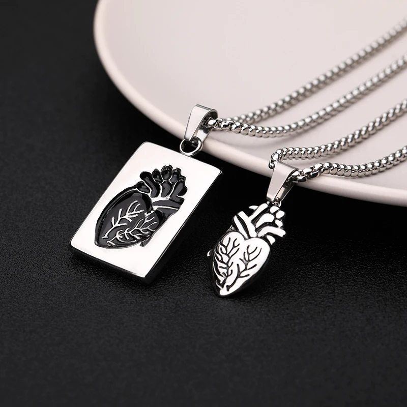 2020 Puzzel Sieraden Tale rechtoek Collares Anatomisch Hart Ketting Vrouwen Valentijnsdag подарок Rvs Hanger Collares|Ожерелья с